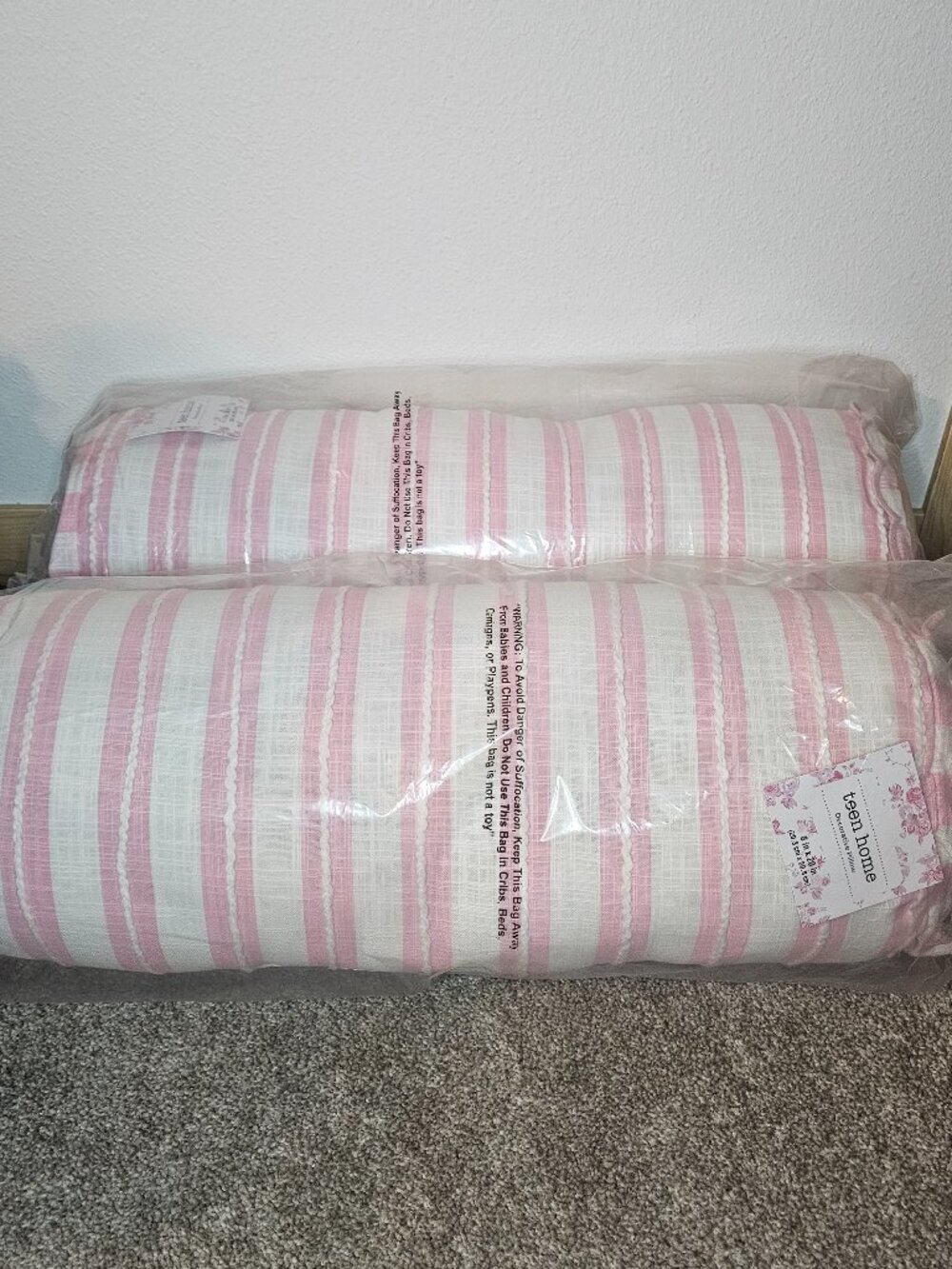 teen home pink and white striped bolster pillows set of 2